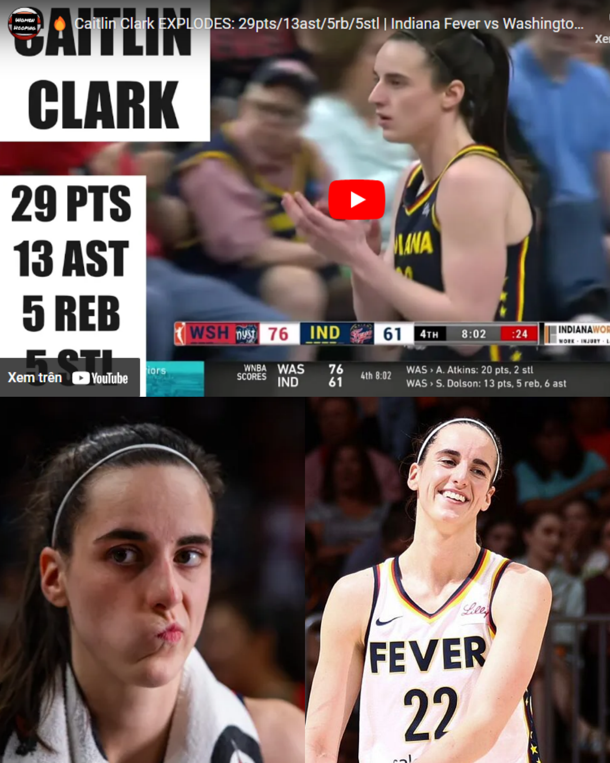 Caitlin Clark Explodes 29pts 13ast 5rb 5stl Indiana Fever Vs