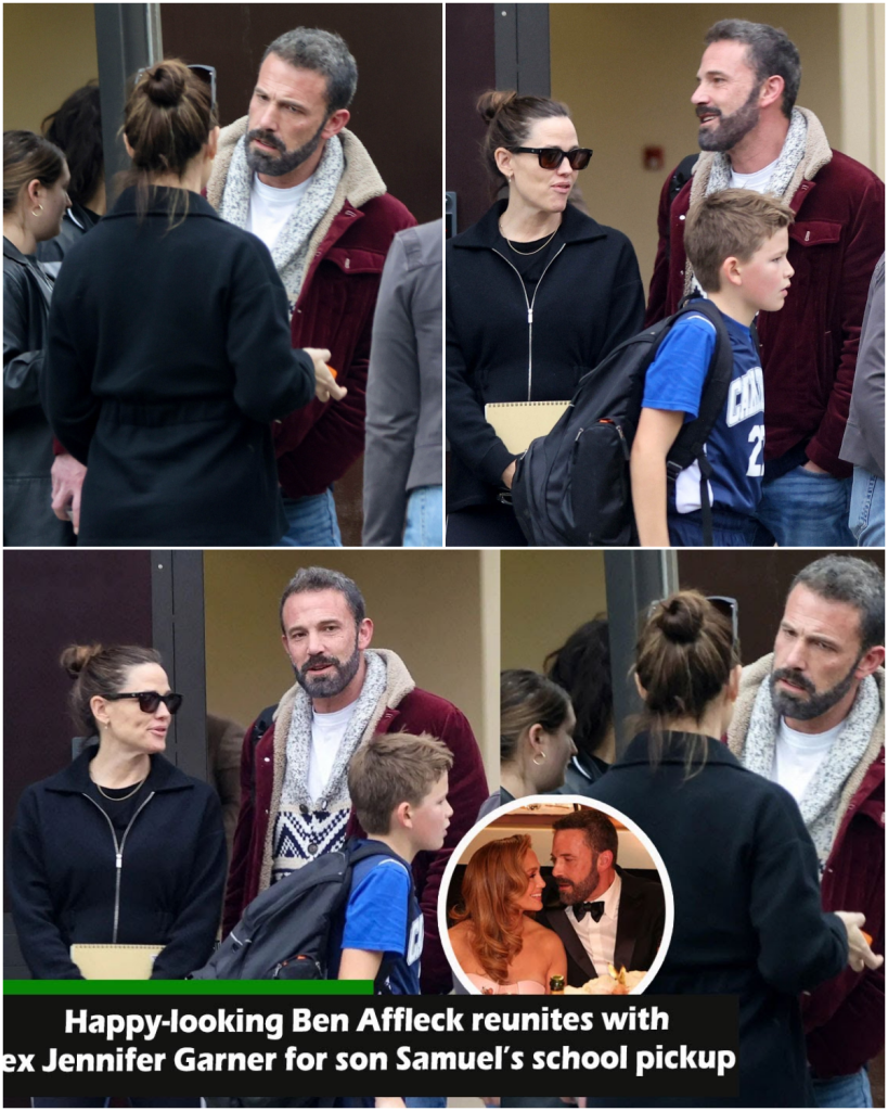 Happylooking Ben Affleck reunites with ex Jennifer Garner for son